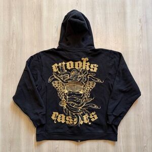 Crooks & Castles Embroidered Medusa Logo Zip Up Hoodie Sz XL Gold/Black